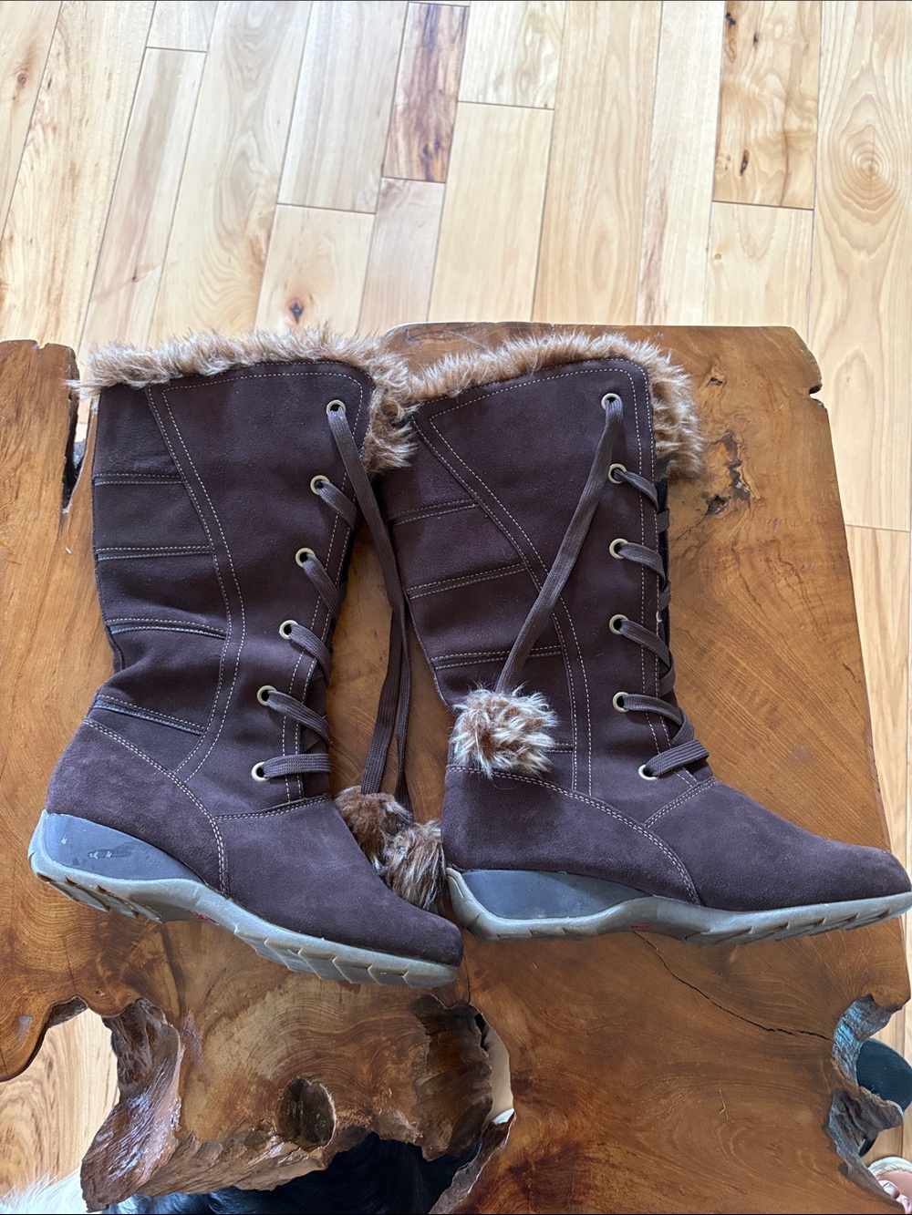Sporto Dark Brown Faux-Suede Fur-Trim Lace-Up Winter Boots